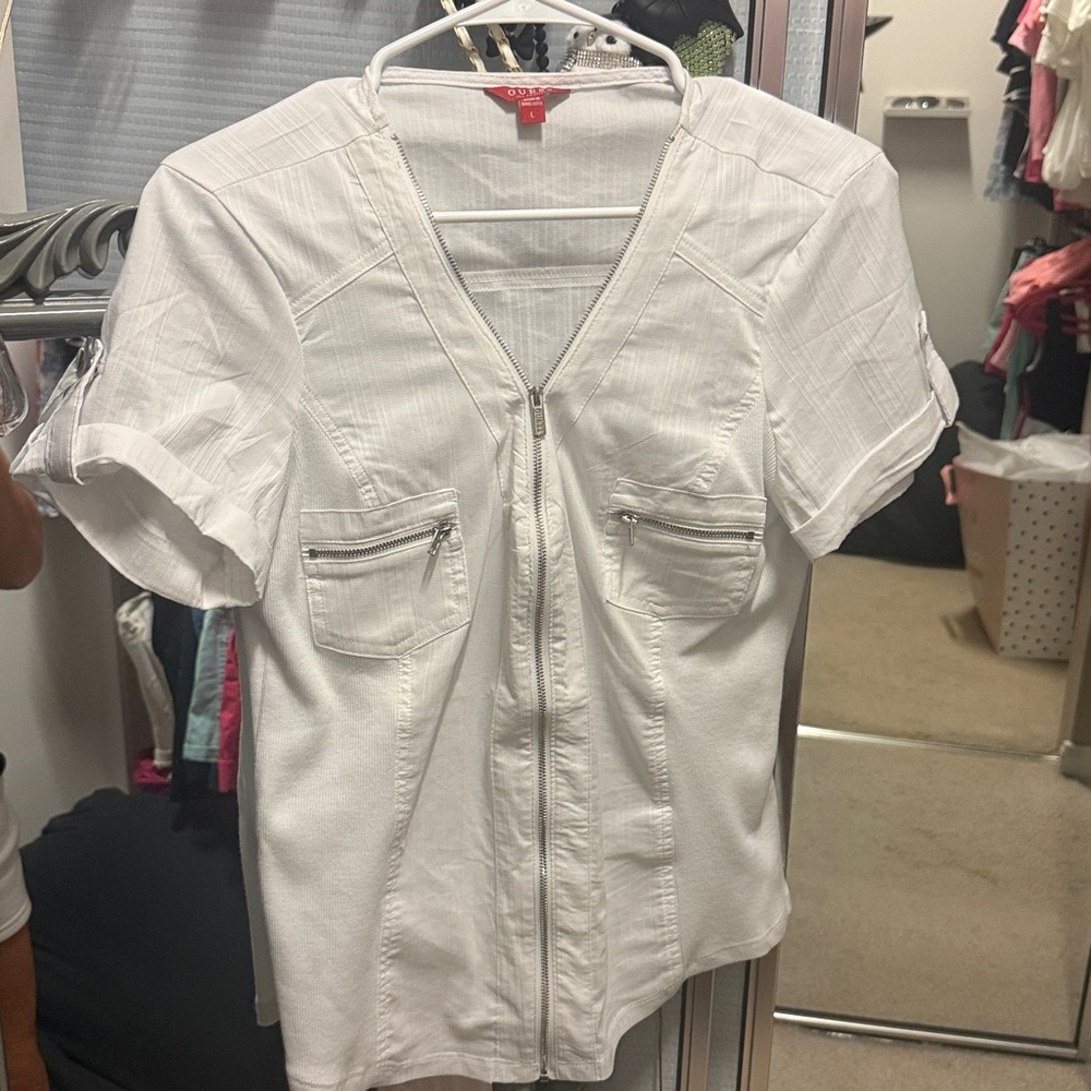 Guess White Zip Top